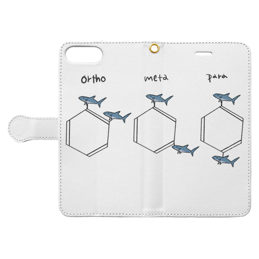 サメ子のサメさん(ベンゼン置換体) 다이어리형 폰케이스を開いた場合(外側)