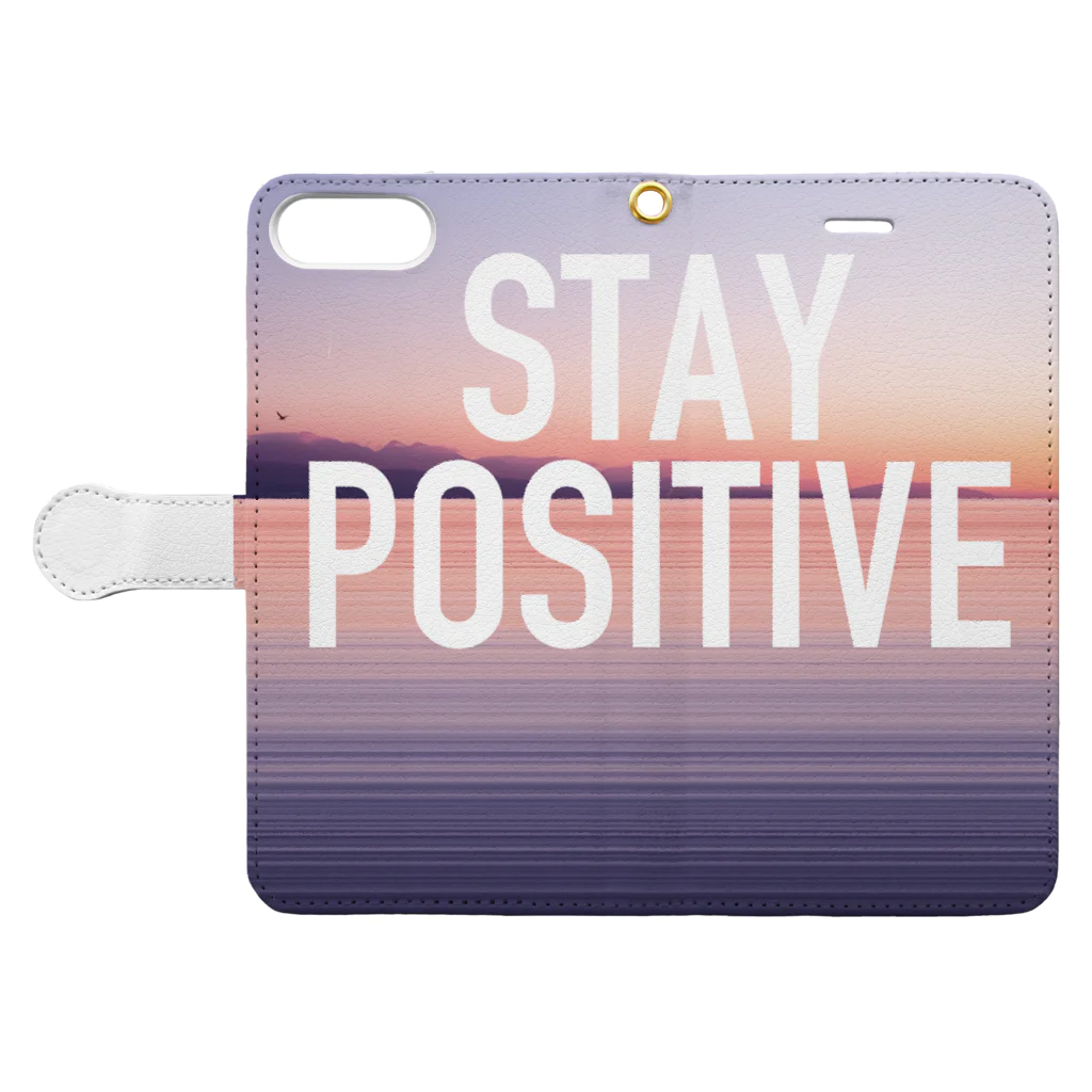 NaturalCourseJapanのNC OfficialWear 「STAY POSITIVE」 手帳型スマホケースを開いた場合(外側)