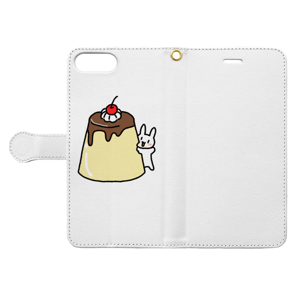 Chichiko ショップのもぐもぐウサギ（プリン） Book-Style Smartphone Case:Opened (outside)