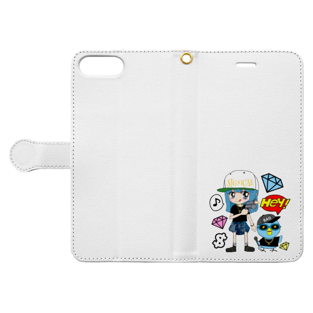 秘密結社(ㆁөㆁ)青い鳥のギャングスタ小鳥遊エリ＆唯我HIPHOP丸シリーズ Book-Style Smartphone Case:Opened (outside)