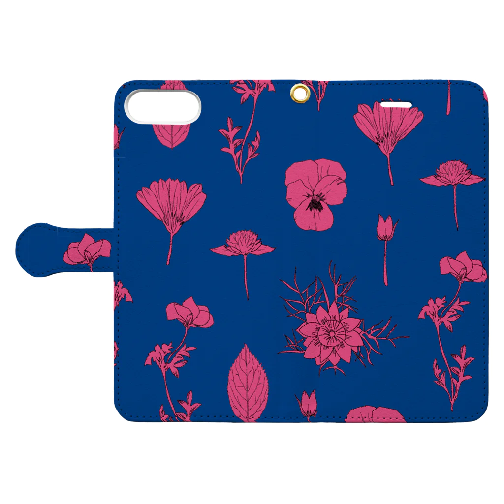 no word design shopの手描きのお花たち Book-Style Smartphone Case:Opened (outside)