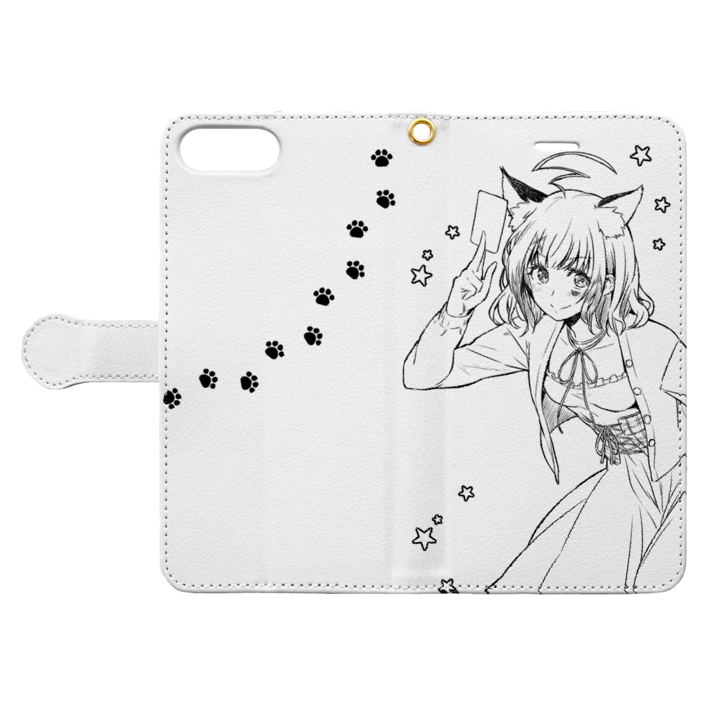 魔希みちる公式グッズショップの猫の魔法使いスマホケース Book-Style Smartphone Case:Opened (outside)