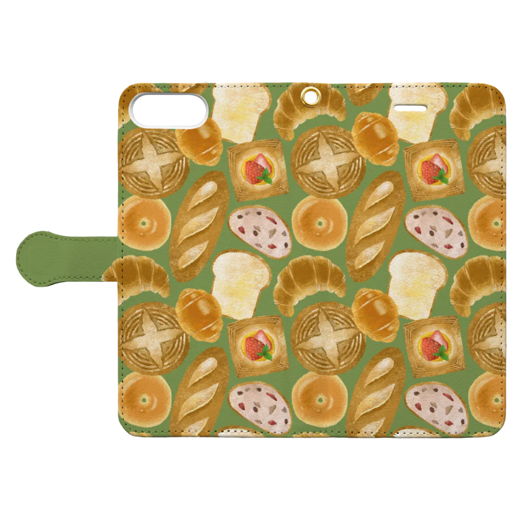 Opera Houseの［ breads ］ グリーン Book-Style Smartphone Case:Opened (outside)