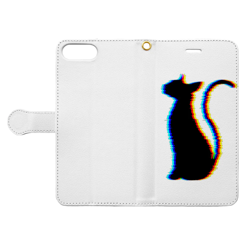 MizuriのGlitch Cat (猫グッズパーカーetc) Book-Style Smartphone Case:Opened (outside)