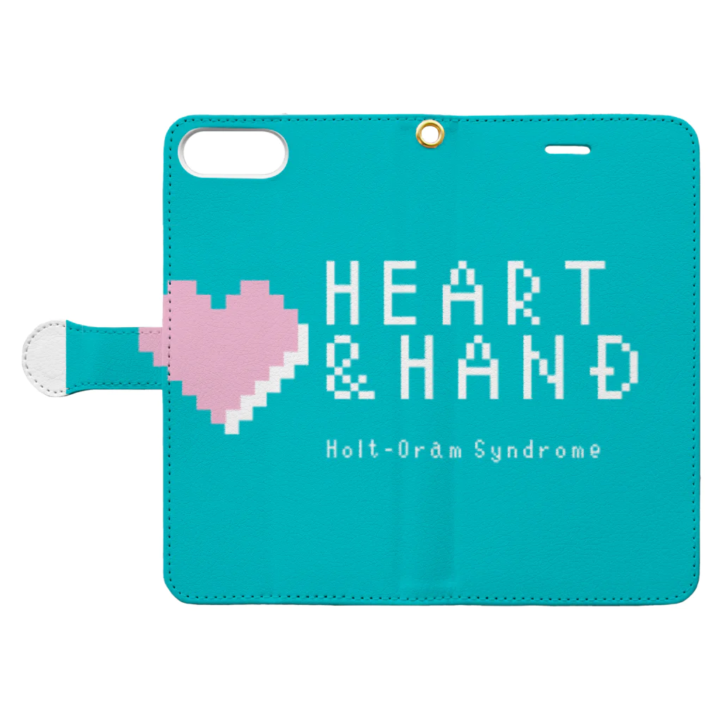 ハート&ハンドのHeart & Hand のややグリーンオリジナルアイテム 手帳型スマホケースを開いた場合(外側)