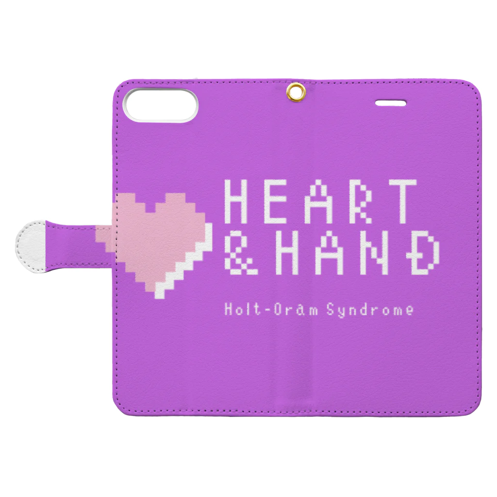 ハート&ハンドのHeart & Hand のパープルオリジナルアイテム 手帳型スマホケースを開いた場合(外側)