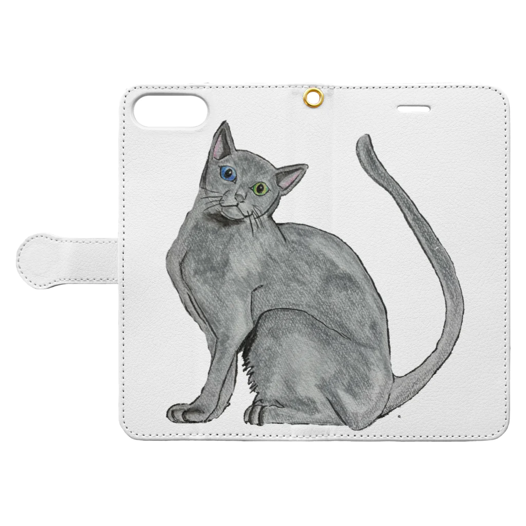 Coshi-Mild-Wildの猫_ロシアンブルー Book-Style Smartphone Case:Opened (outside)