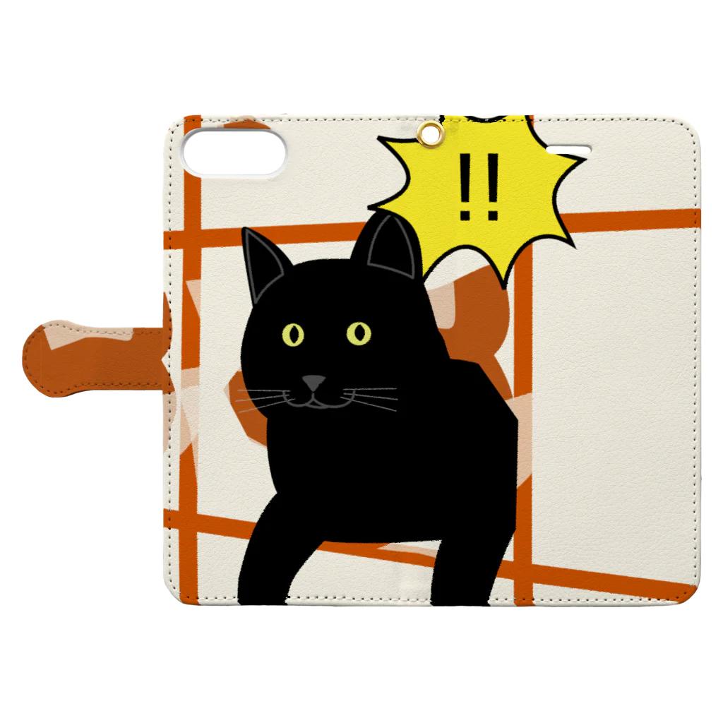 Noko's SHOPのいたずら猫　障子破り スマホケース Book-Style Smartphone Case:Opened (outside)