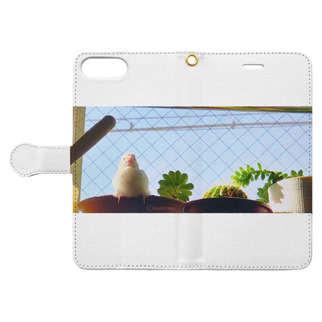 松砂丸商店の白文鳥のチマフミ Book-Style Smartphone Case:Opened (outside)