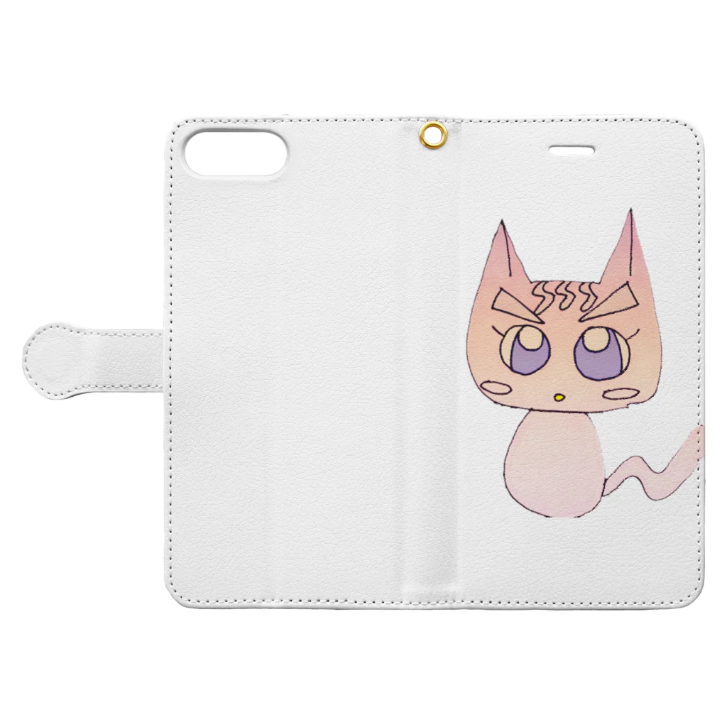 みのたのピンクの猫さん Book-Style Smartphone Case:Opened (outside)