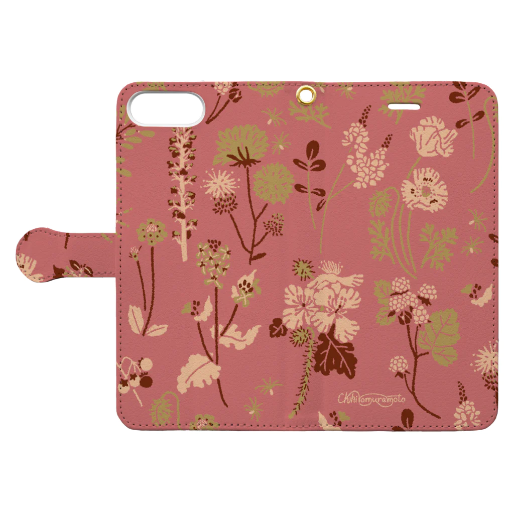 muramotochihiroの野の草花（ピンク） Book-Style Smartphone Case:Opened (outside)