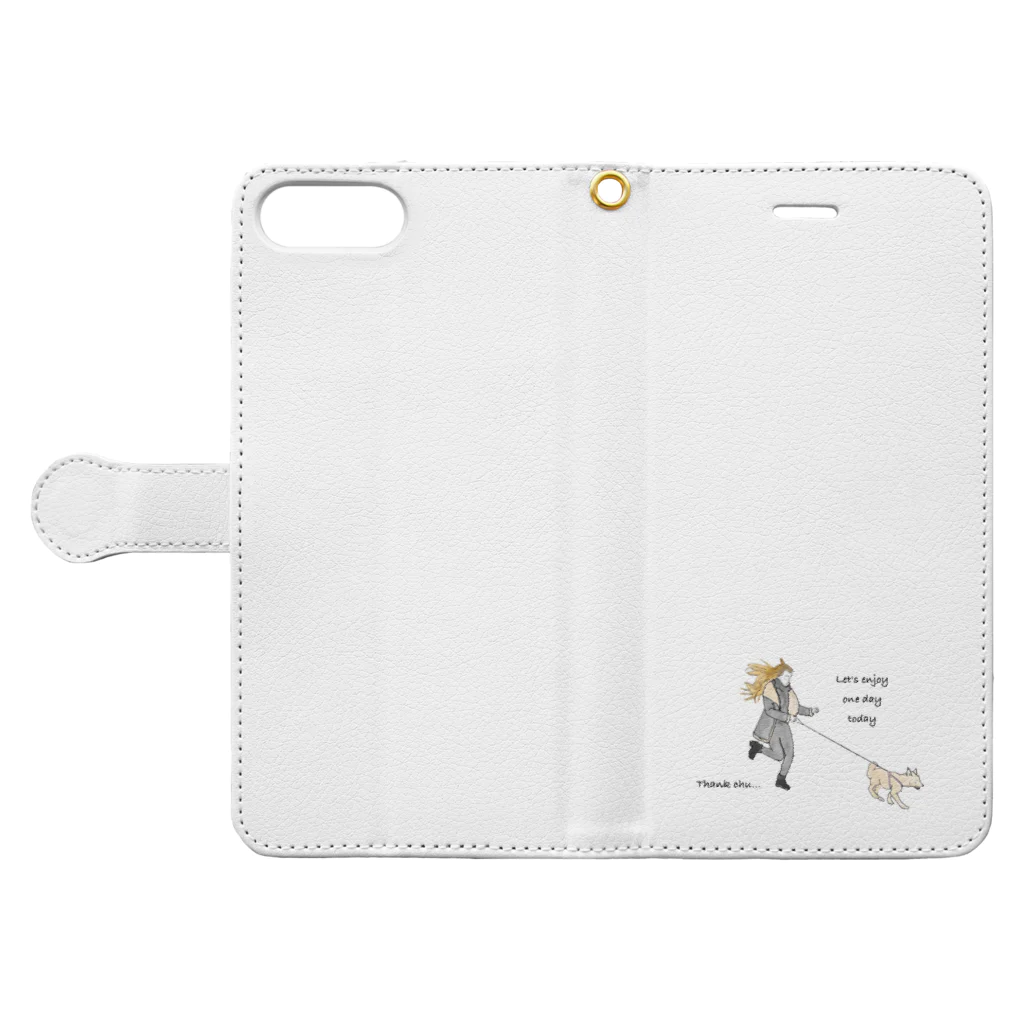 Let's have a wonderful day!の今日も1日楽しもう！ Book-Style Smartphone Case:Opened (outside)