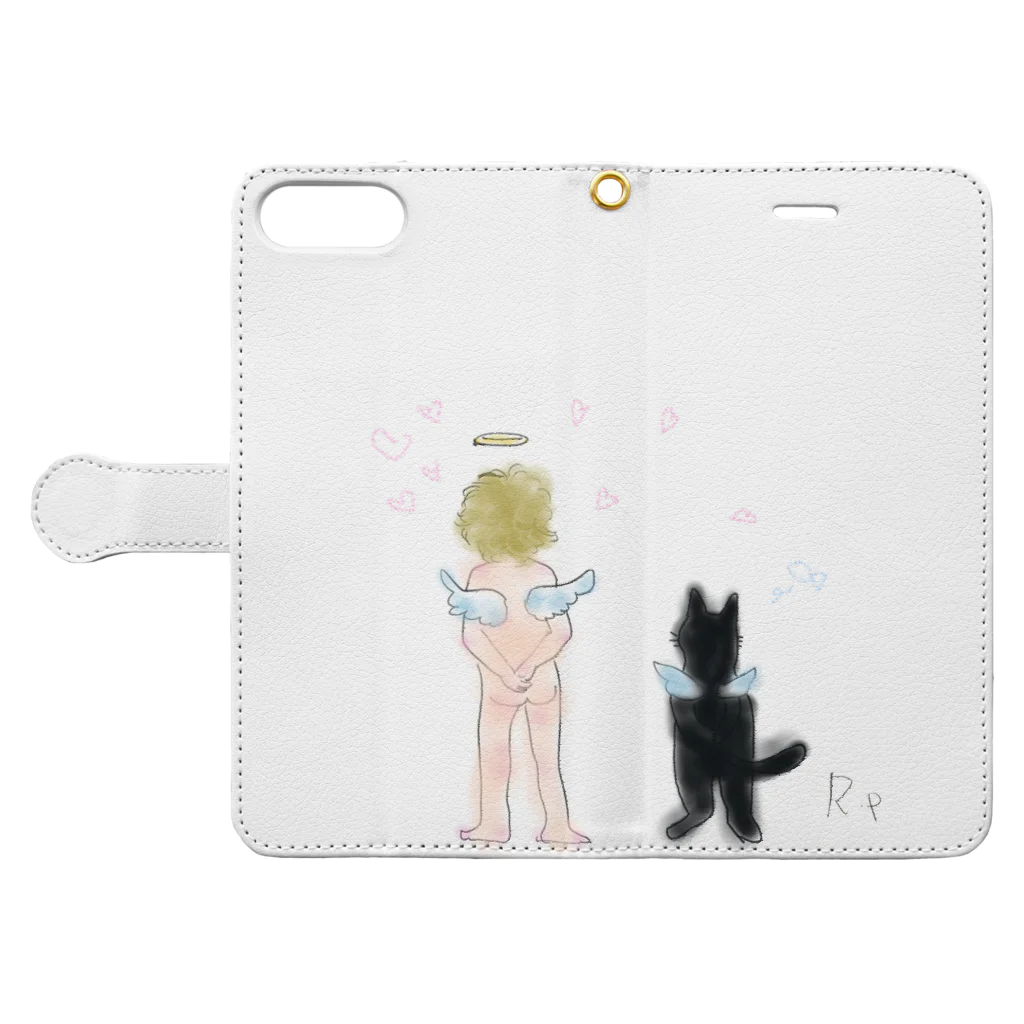 ruphooの猫と天使 Book-Style Smartphone Case:Opened (outside)