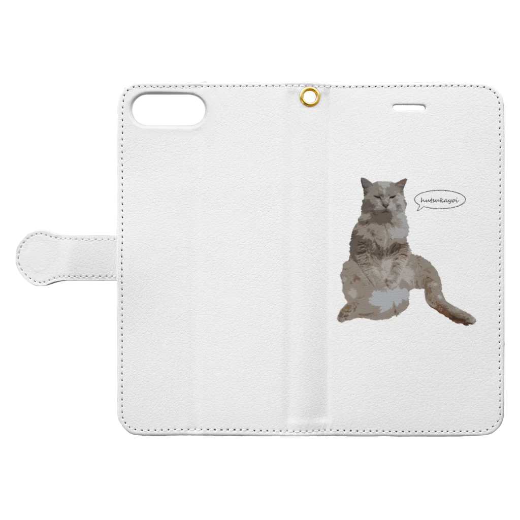 hubukichiの二日酔い代弁猫 Book-Style Smartphone Case:Opened (outside)