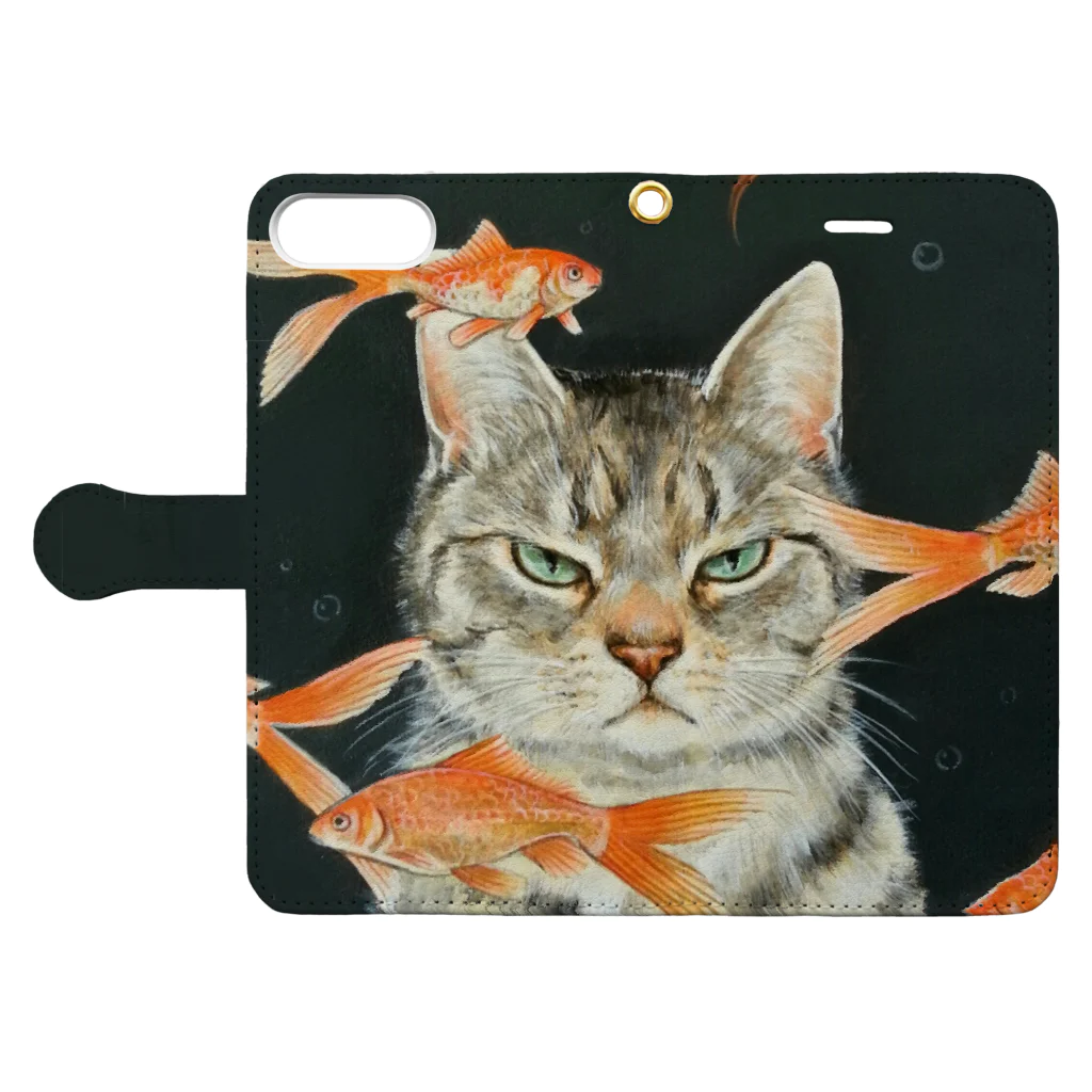 おちょぴの金魚と猫 Book-Style Smartphone Case:Opened (outside)