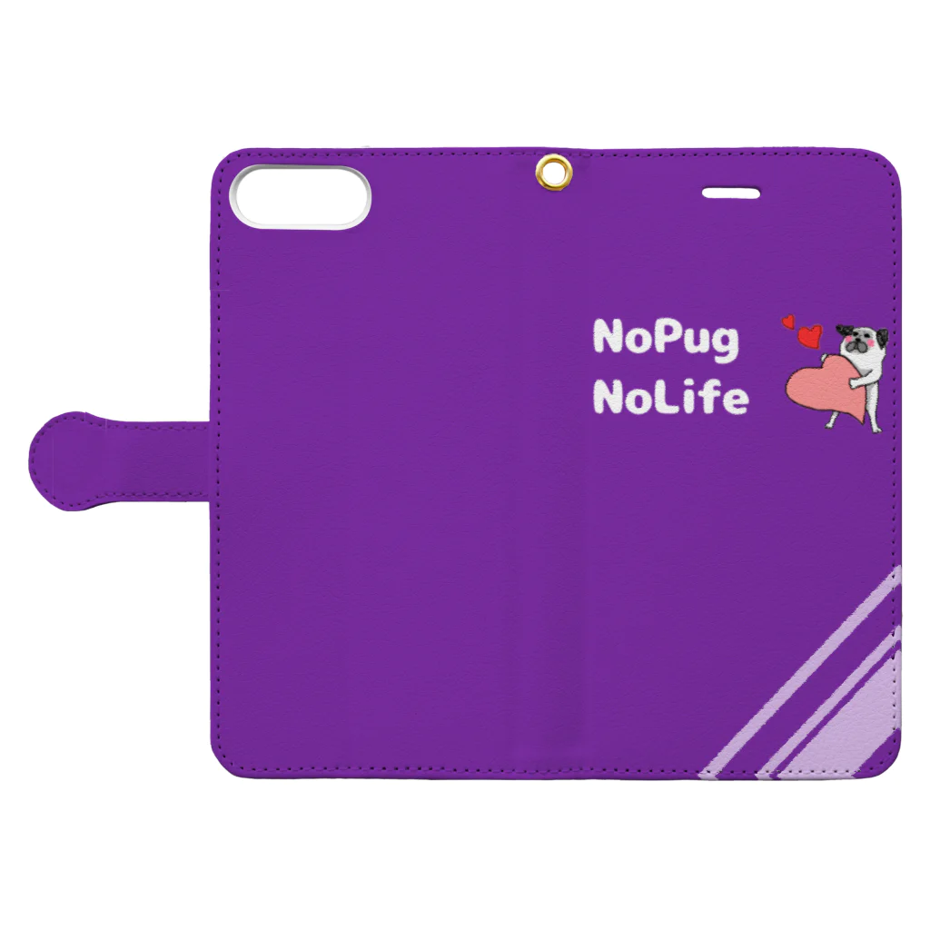 こてんshop.pugのnopug nolife.purple 手帳型スマホケースを開いた場合(外側)