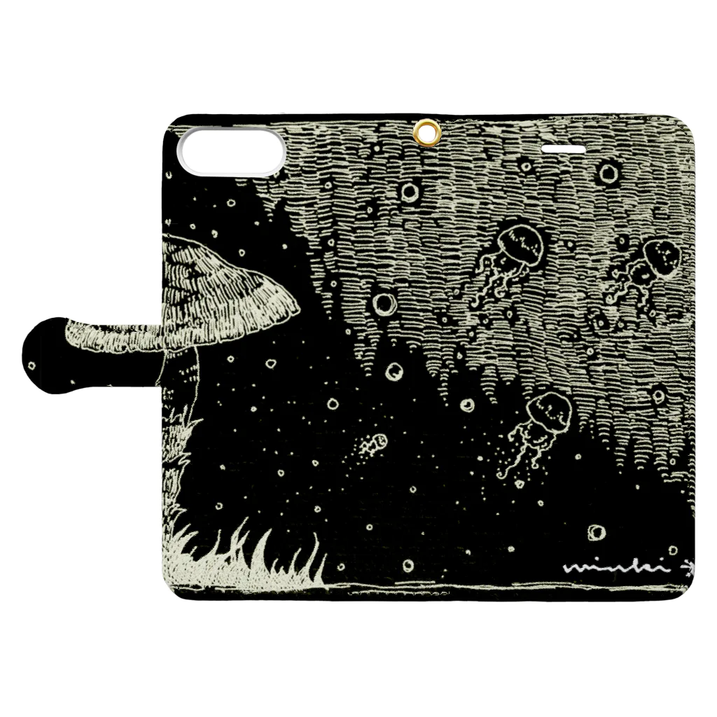 渡画楽吹 〜watarigarasu〜のjerryfish&mushroom ブラック Book-Style Smartphone Case:Opened (outside)