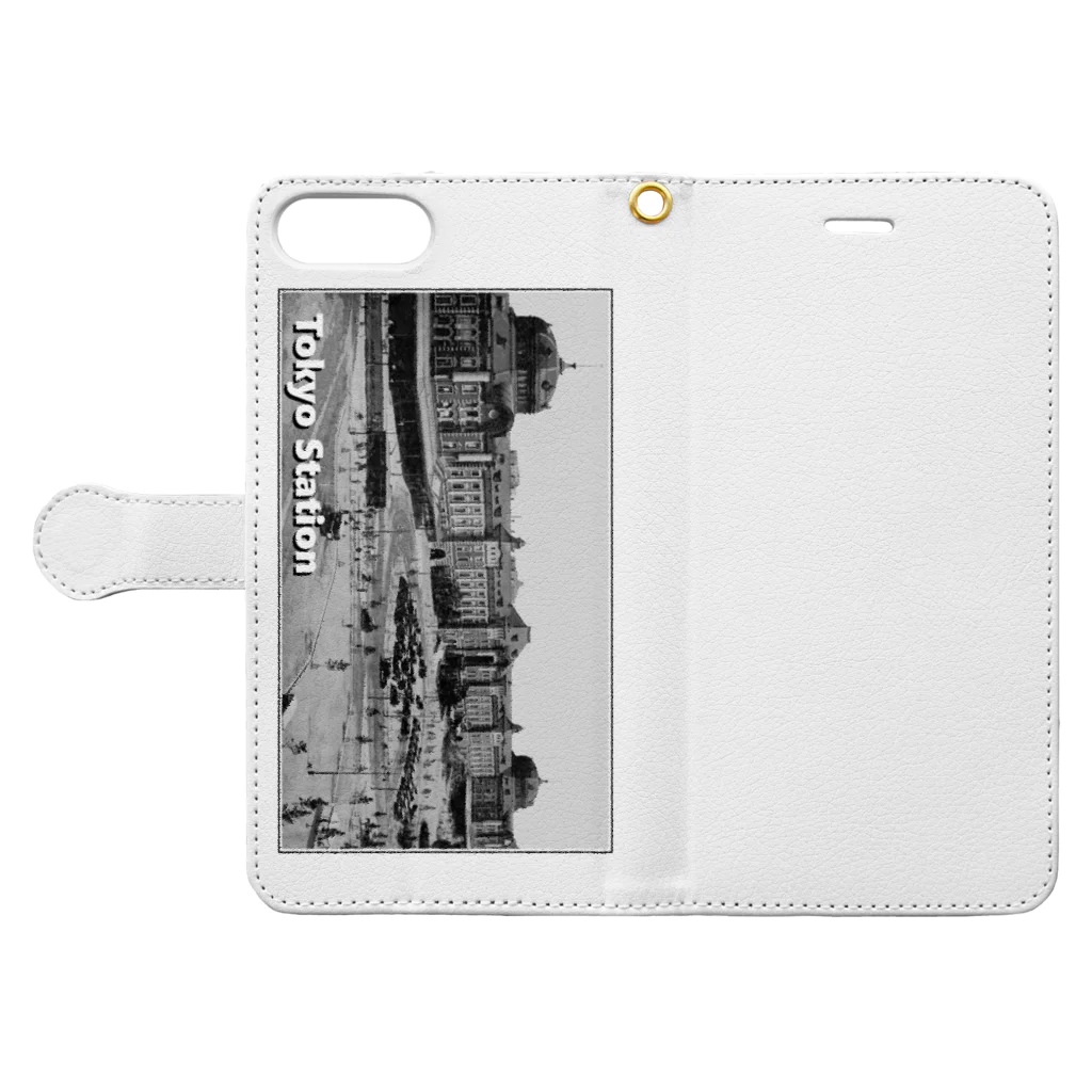 ヴィンテージ鉄道写真グッズの店のヴィンテージ写真　戦前の東京駅 （モノクロフォト） Book-Style Smartphone Case:Opened (outside)