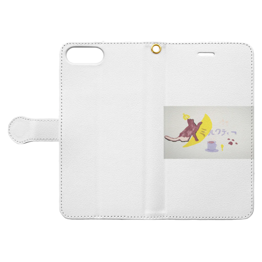 Nonbiri　gardenの月掴み猫　のんびり Book-Style Smartphone Case:Opened (outside)