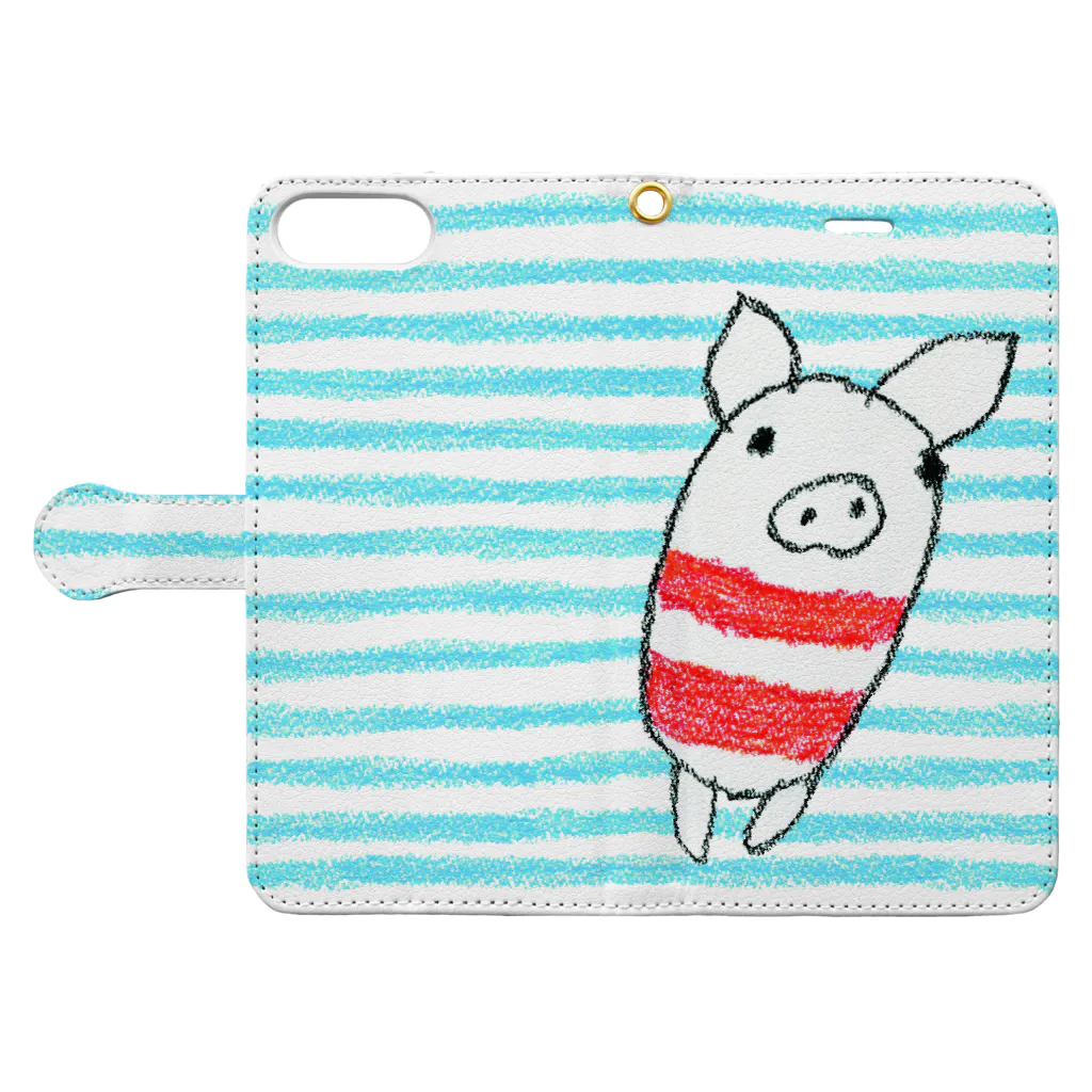 きのこのおみやげのこぶた01・しましま Book-Style Smartphone Case:Opened (outside)