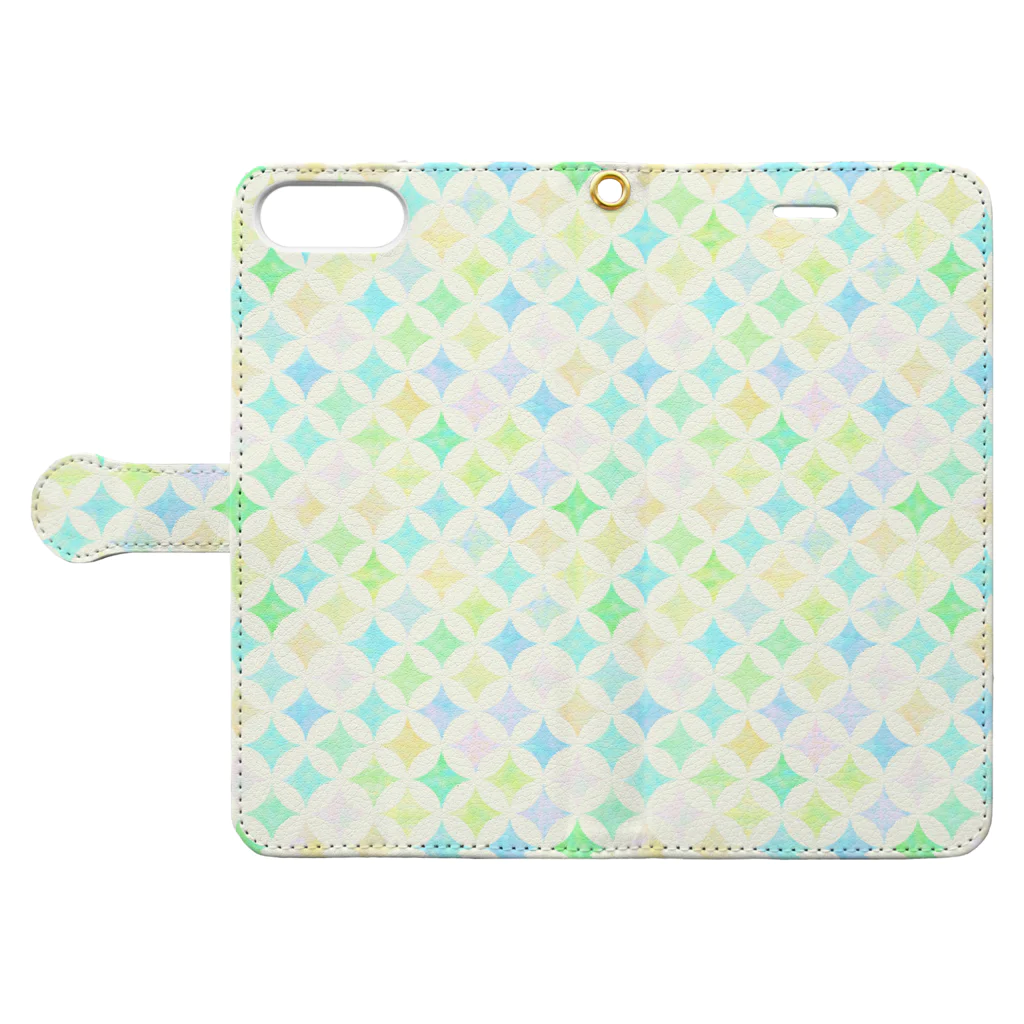 untidyboxの丸モザイク柄　グリーン Book-Style Smartphone Case:Opened (outside)