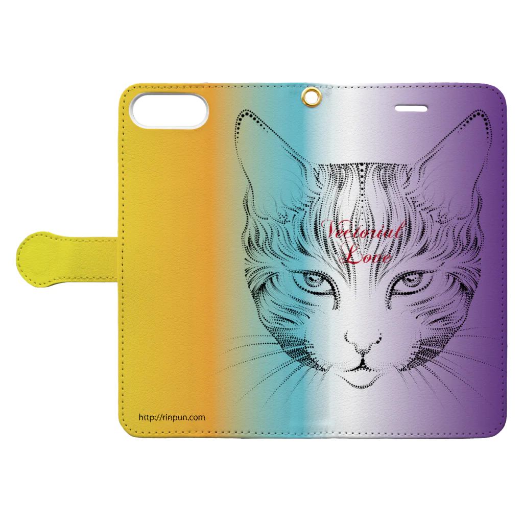 鱗粉館 suzuri別館のpointilism cat Book-Style Smartphone Case:Opened (outside)