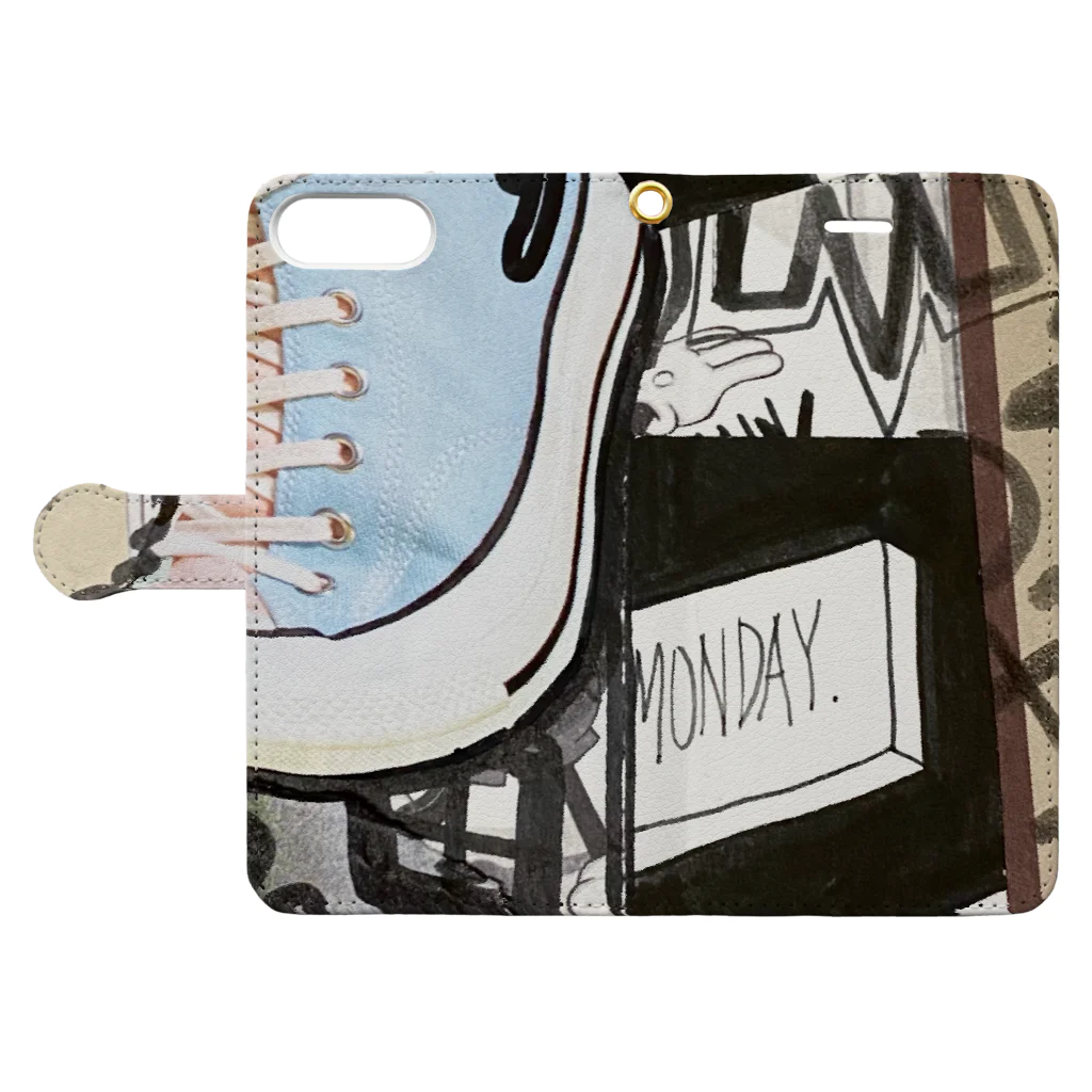 RnR デザイン場のMonday Book-Style Smartphone Case:Opened (outside)