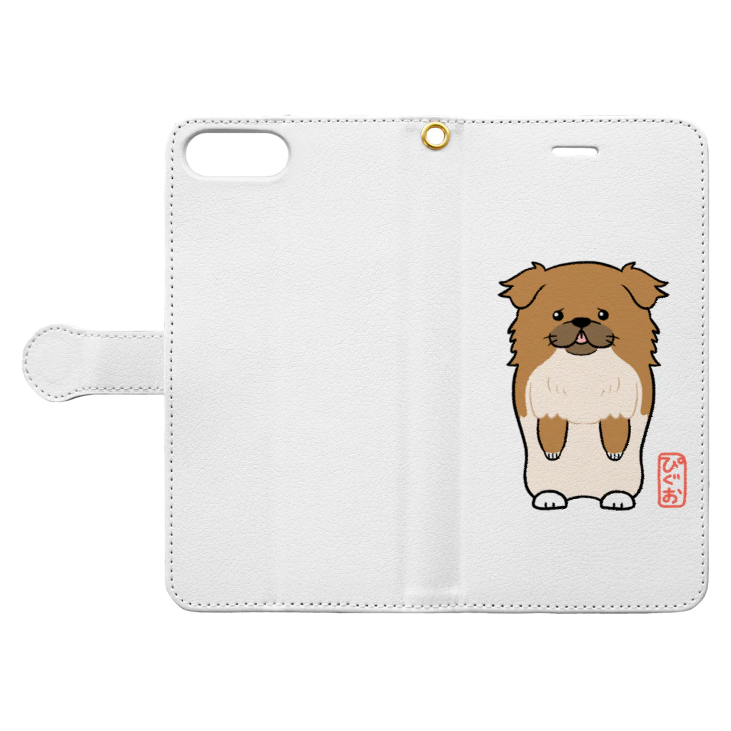 もりぴーと🎉強烈ぶさかわぴぐお🐶&コアちゃんグルメ🍔日記🐶🎉のスマホケースもぴぐお Book-Style Smartphone Case:Opened (outside)