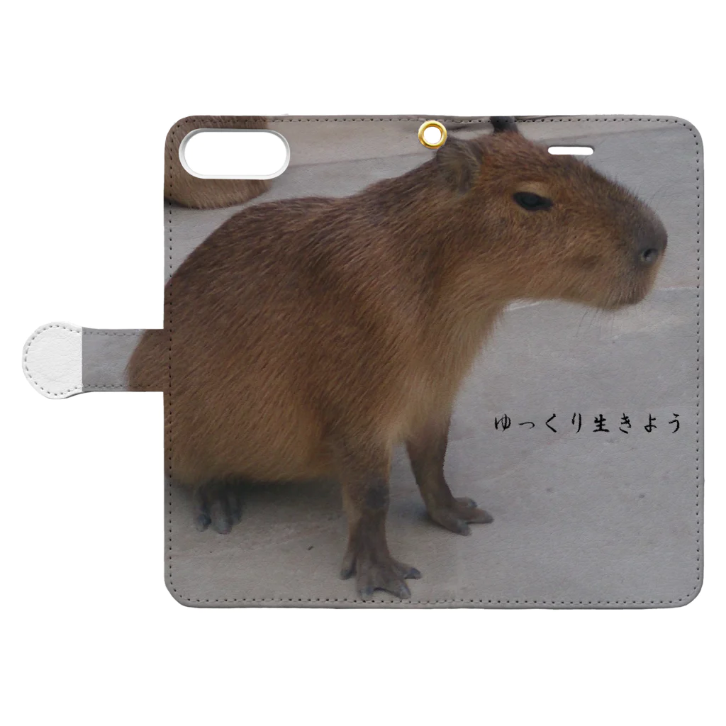 DREAMERの雑貨屋さんのゆっくり生きよう　カピバラさん Book-Style Smartphone Case:Opened (outside)