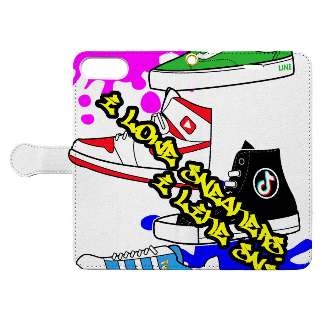 カクウレコードのI Love Sneakers.I Like SNS. Book-Style Smartphone Case:Opened (outside)