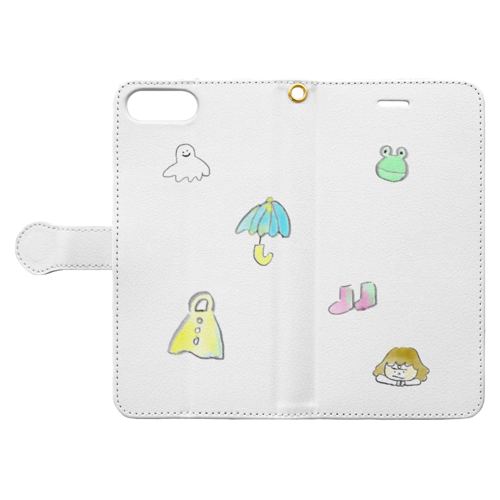 タビビトの雨の日 手帳型スマホケースを開いた場合(外側)