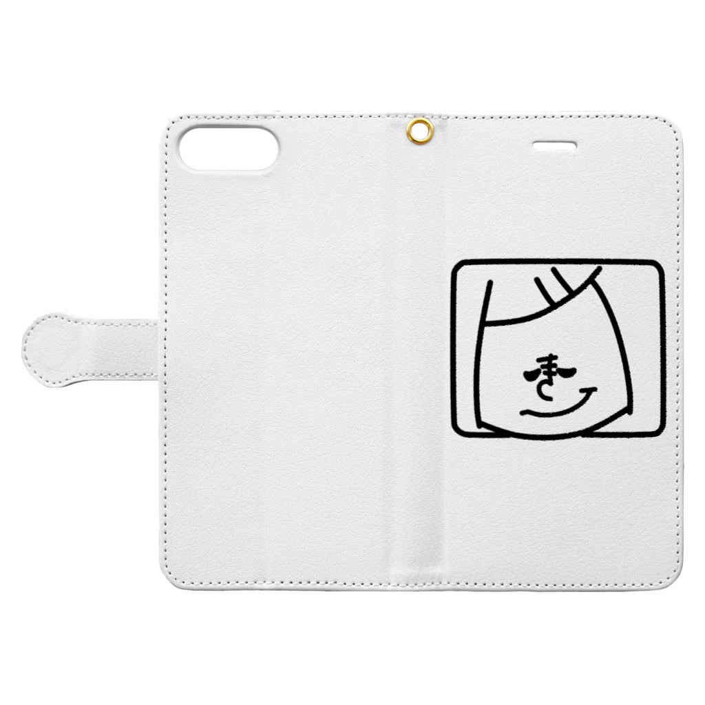 【みるかグッズ②】（SUZURI店）の【Mini Mil 「ニヤっ…」】(黒柄) Book-Style Smartphone Case:Opened (outside)