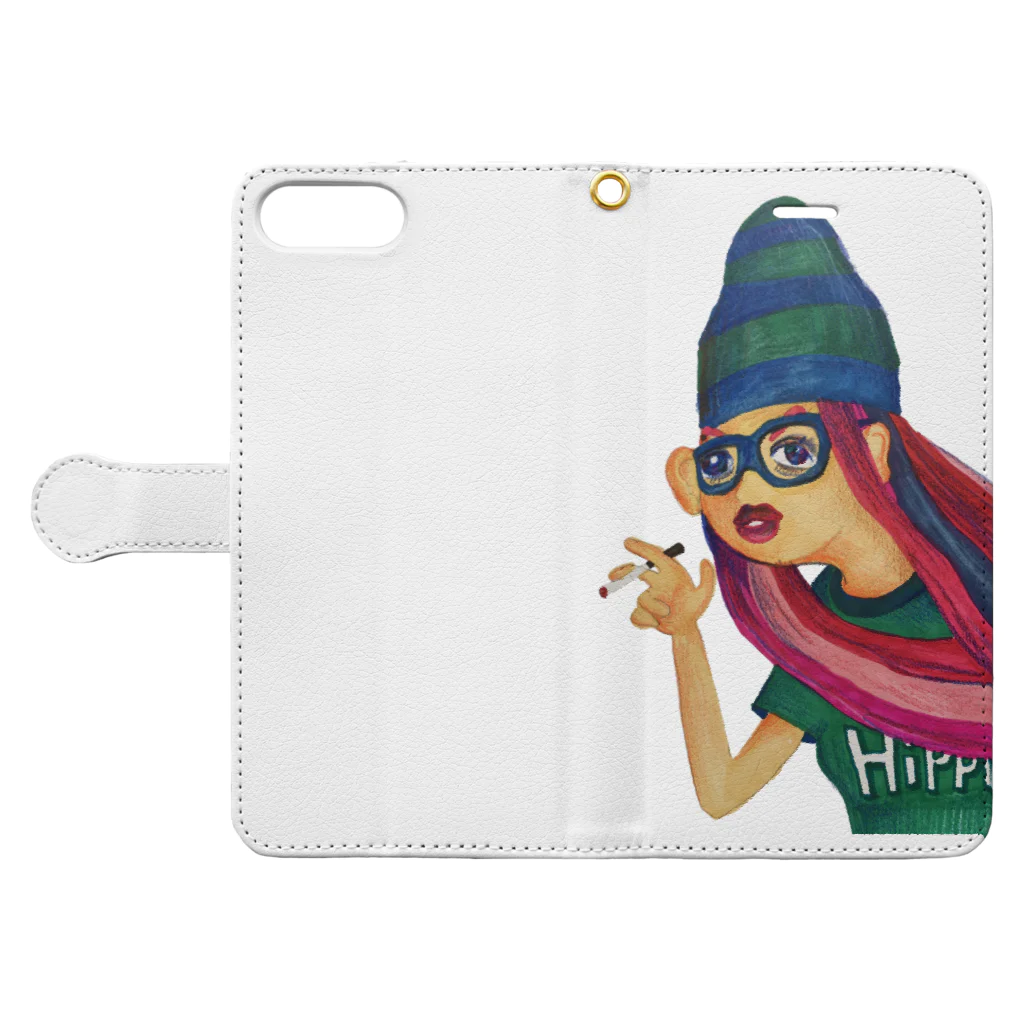 大雑把商会（ohzappa syoukai)のHIPPIE GIRL Book-Style Smartphone Case:Opened (outside)