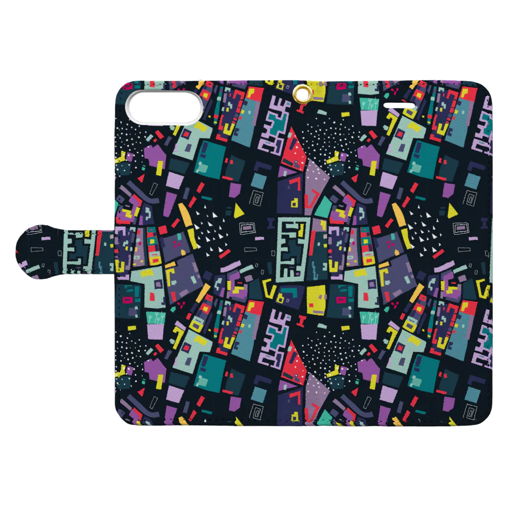 SANKAKU DESIGN STOREの秩序と無秩序のモダンアート。 dark Book-Style Smartphone Case:Opened (outside)