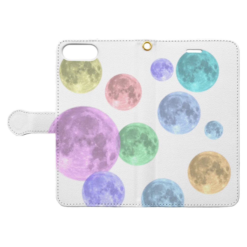 TANUKIのカラフルmoon まばら Book-Style Smartphone Case:Opened (outside)