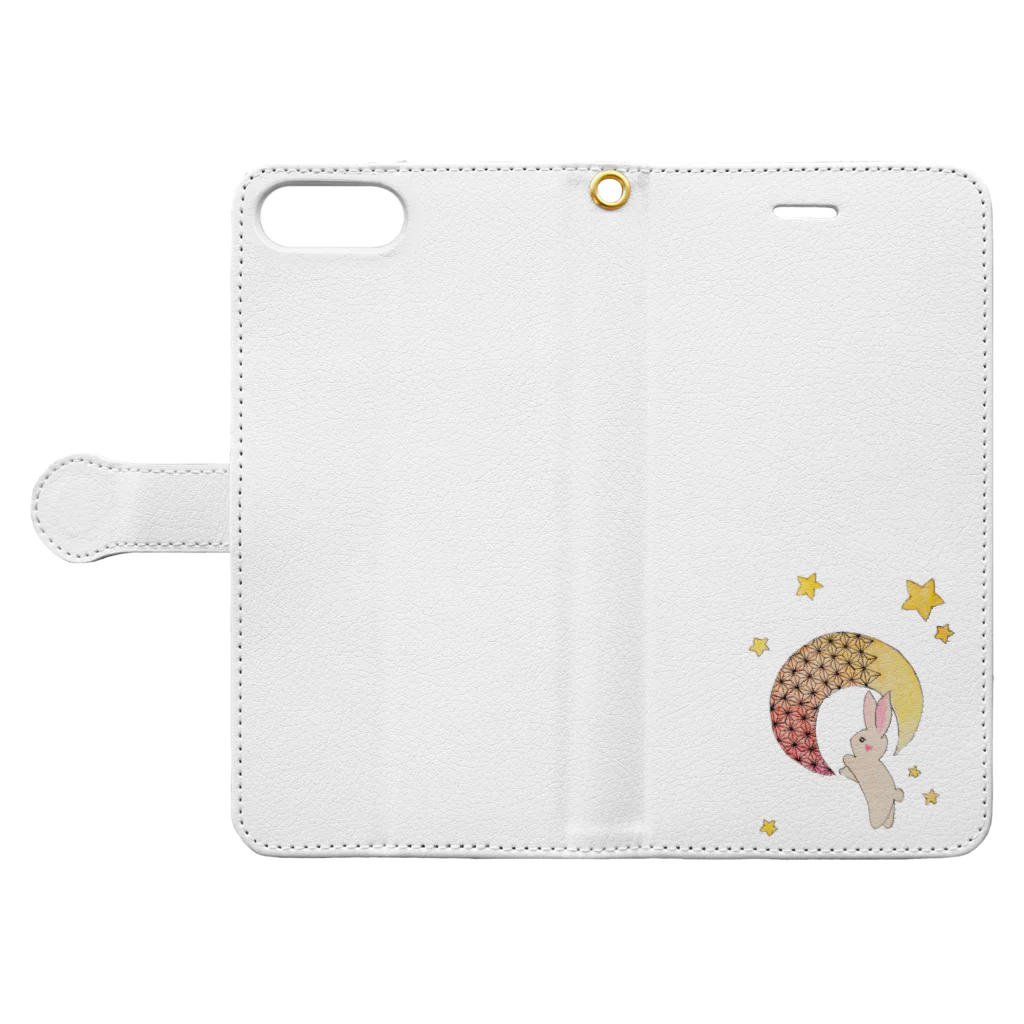 和柄アニマル💕の麻の葉月とうさぎさん Book-Style Smartphone Case:Opened (outside)