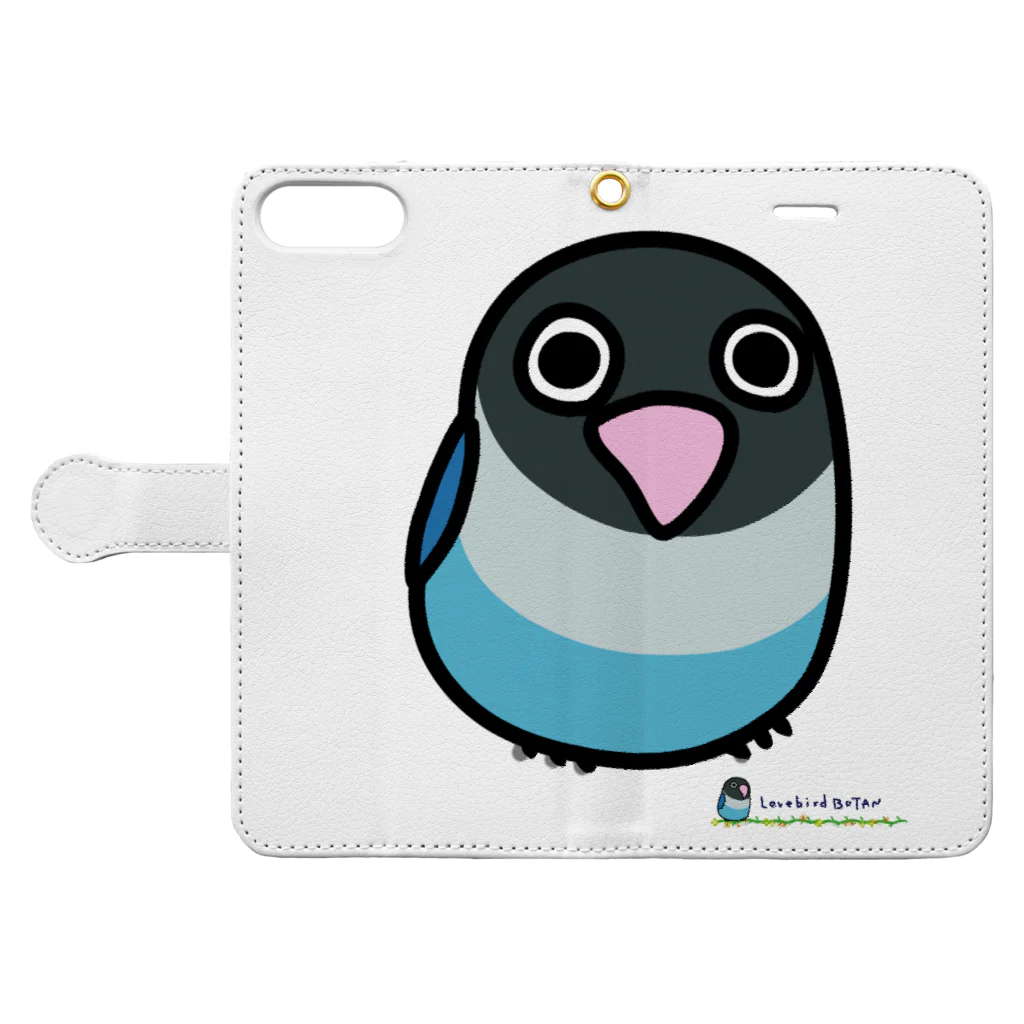 LOVEBIRD BOTANのLOVEBIRD BOTAN 前向き 手帳型スマホケースを開いた場合(外側)