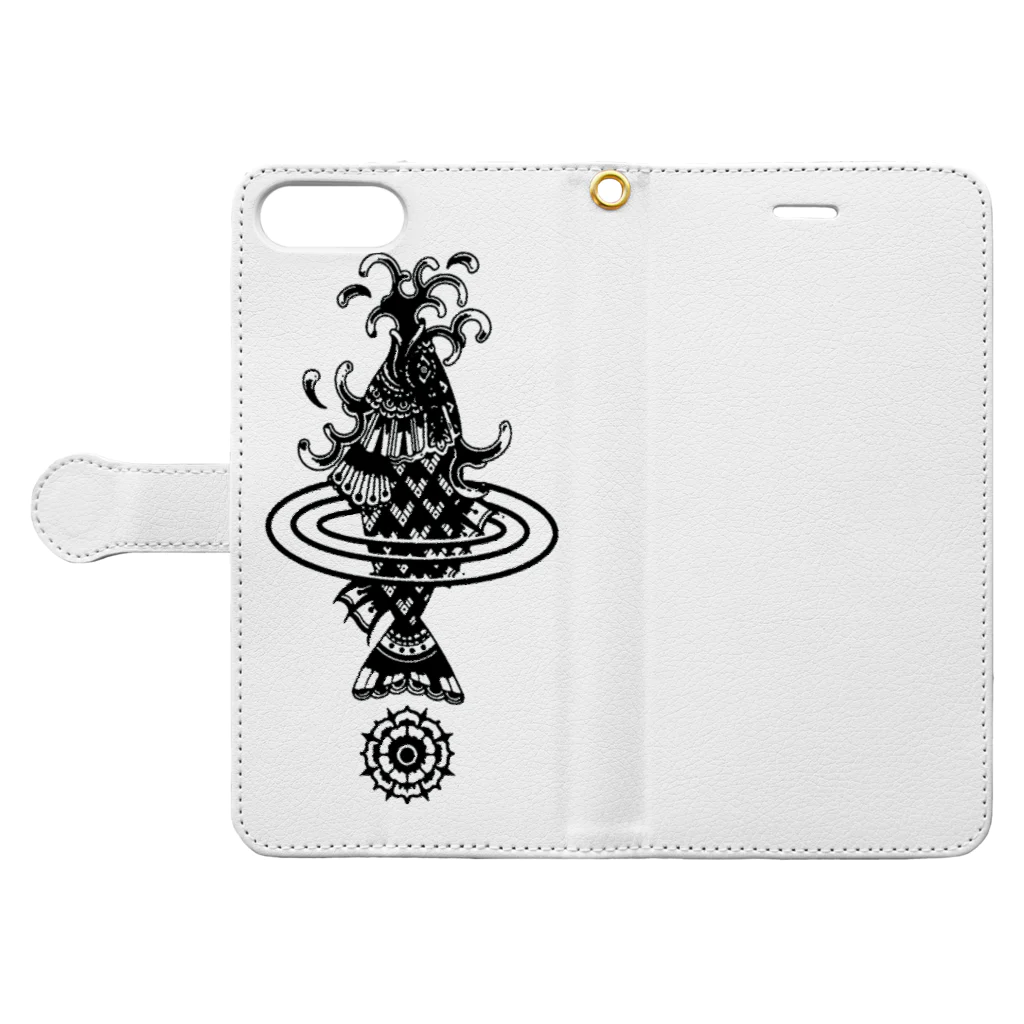 W.S.E.のWSEオリジナル　彫師デザイン　黒プリント Book-Style Smartphone Case:Opened (outside)