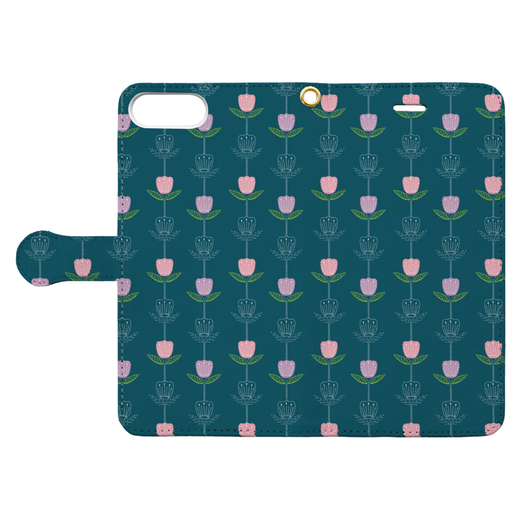 SANKAKU DESIGN STOREのシックモダンな北欧のお花3色。 D/min Book-Style Smartphone Case:Opened (outside)