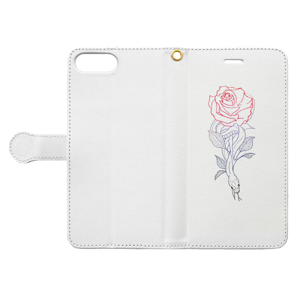 スネークのお家の蛇と薔薇 Book-Style Smartphone Case:Opened (outside)