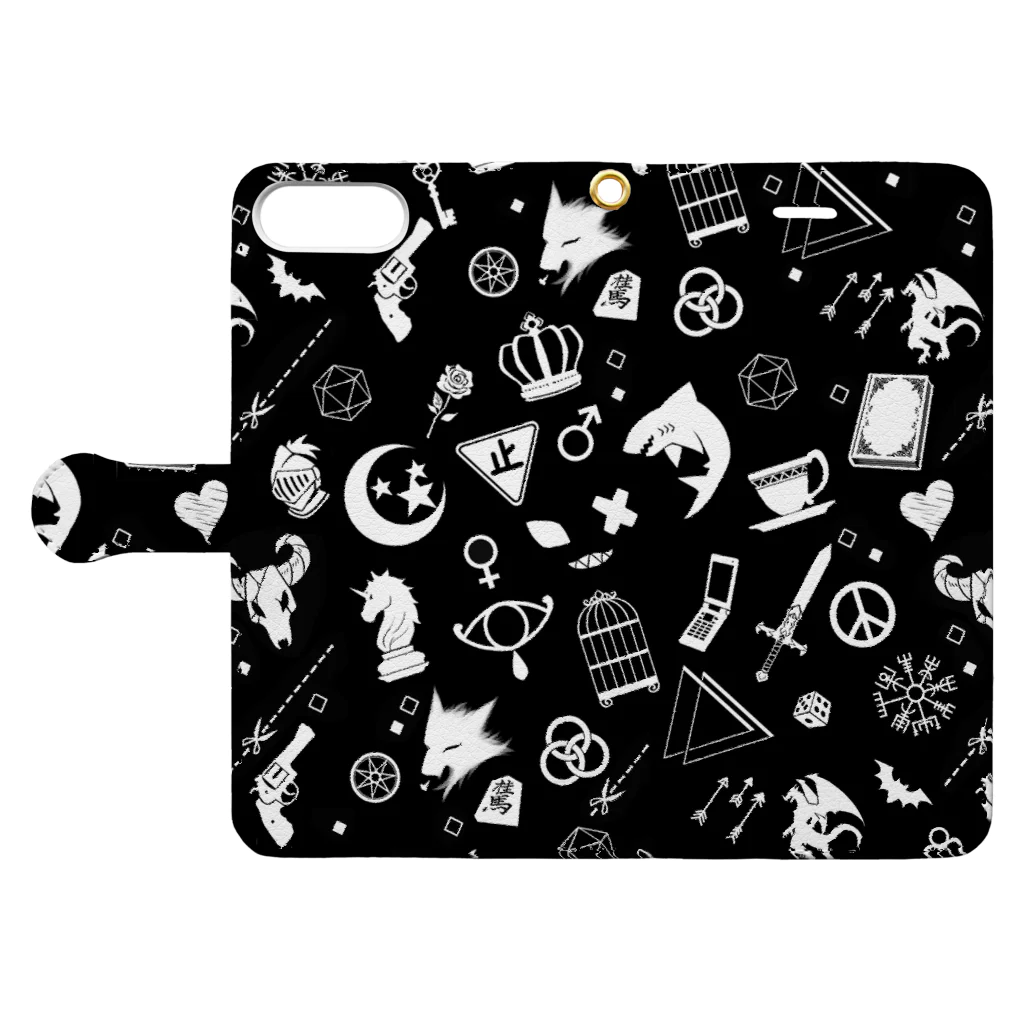 鮫式犬雄のアイコンいっぱい黒 Book-Style Smartphone Case:Opened (outside)