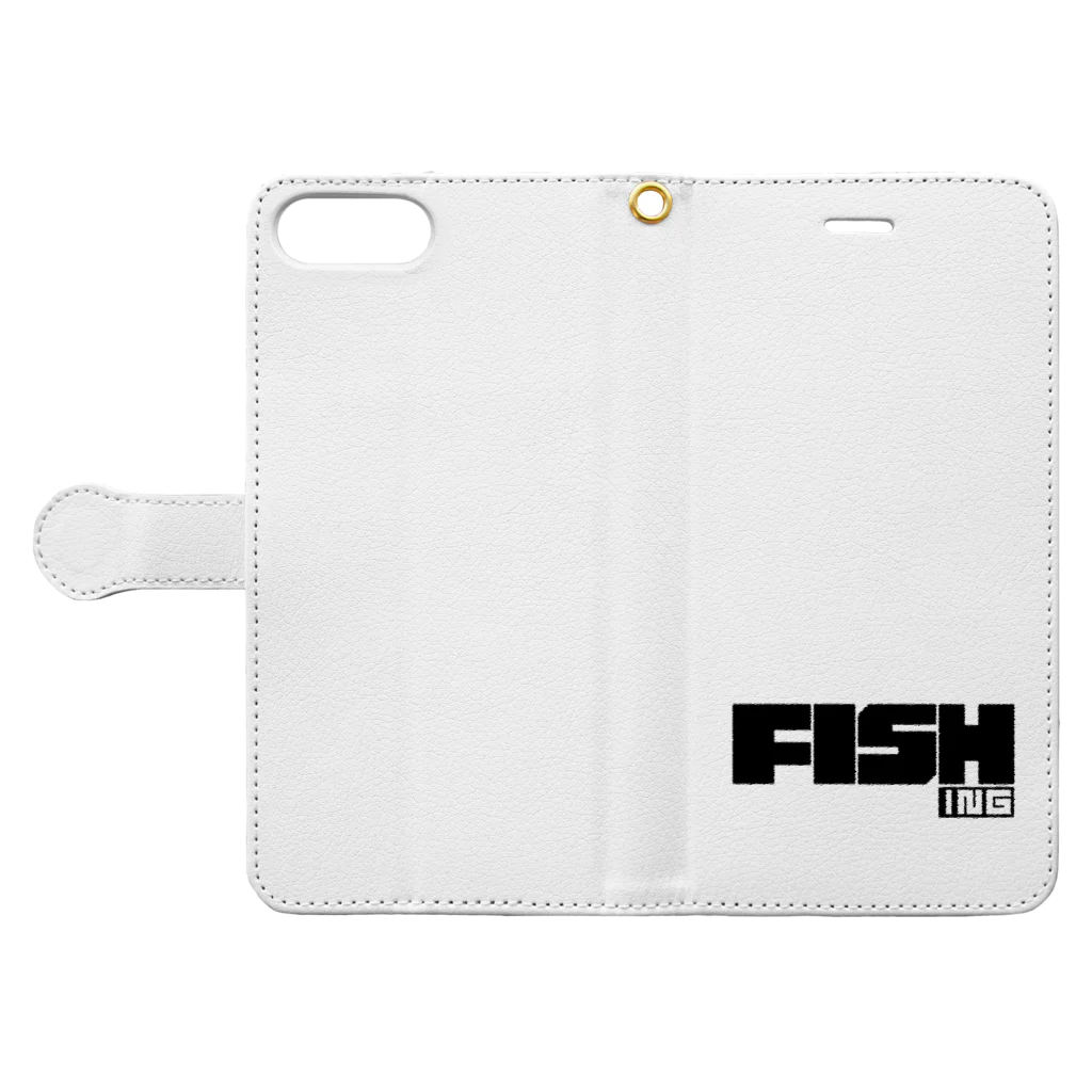 おもしろいTシャツ屋さんのFISHING　釣り　FISH　 Book-Style Smartphone Case:Opened (outside)