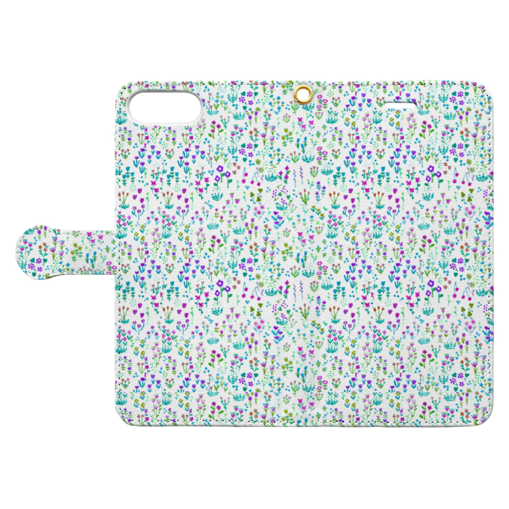 masumi maedaのルンルン小花柄　スマホケース　寒色 Book-Style Smartphone Case:Opened (outside)