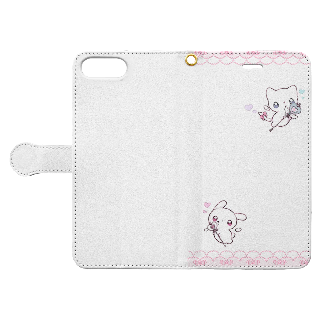 かわいいね本舗のメンヘラうさぎねこ Book-Style Smartphone Case:Opened (outside)