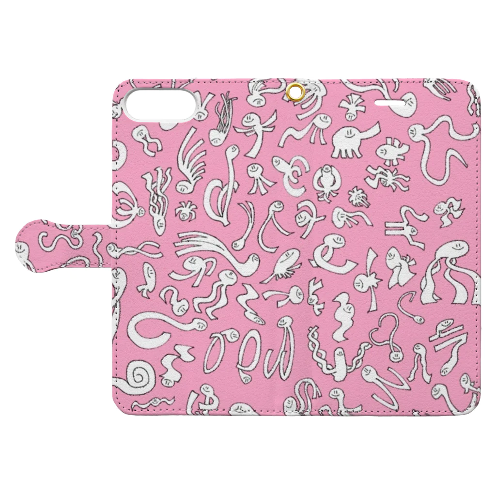 らむねやさんのふにゃふにゃくんたち Book-Style Smartphone Case:Opened (outside)