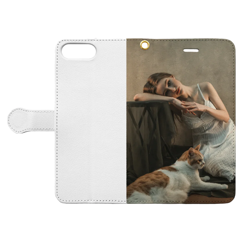 Hollywayの美人と猫 Book-Style Smartphone Case:Opened (outside)