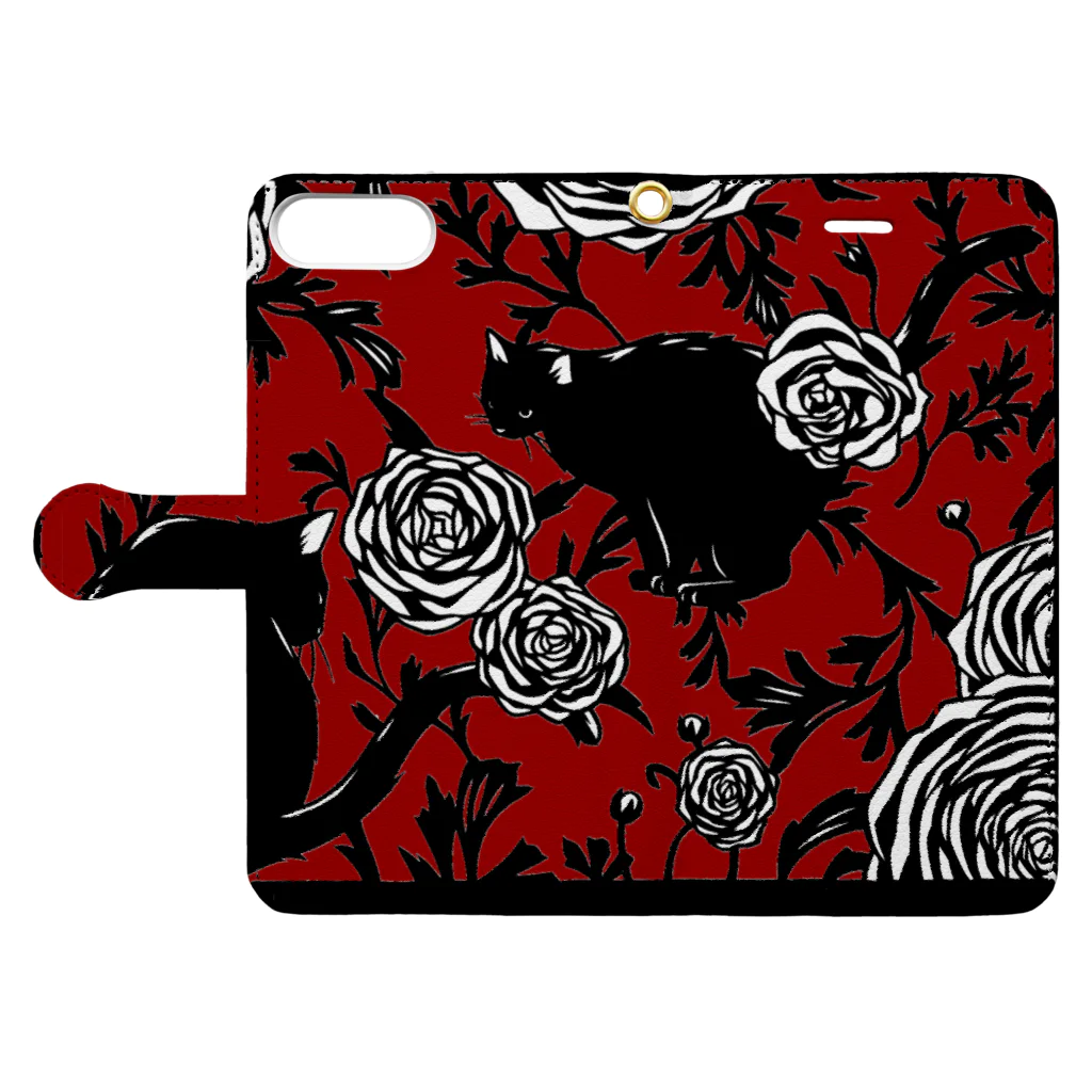 切り絵草太のネコと花02 Book-Style Smartphone Case:Opened (outside)