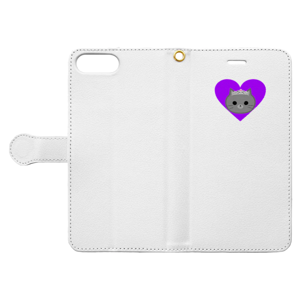 PurpleCat♡のPotiara♥パープルハート Book-Style Smartphone Case:Opened (outside)