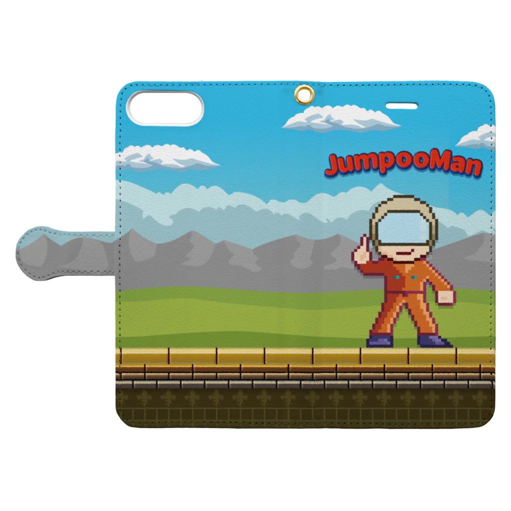 ジャンプーマンのJumpooMan 英語版ロゴ 手帳型スマホケース Book-Style Smartphone Case:Opened (outside)