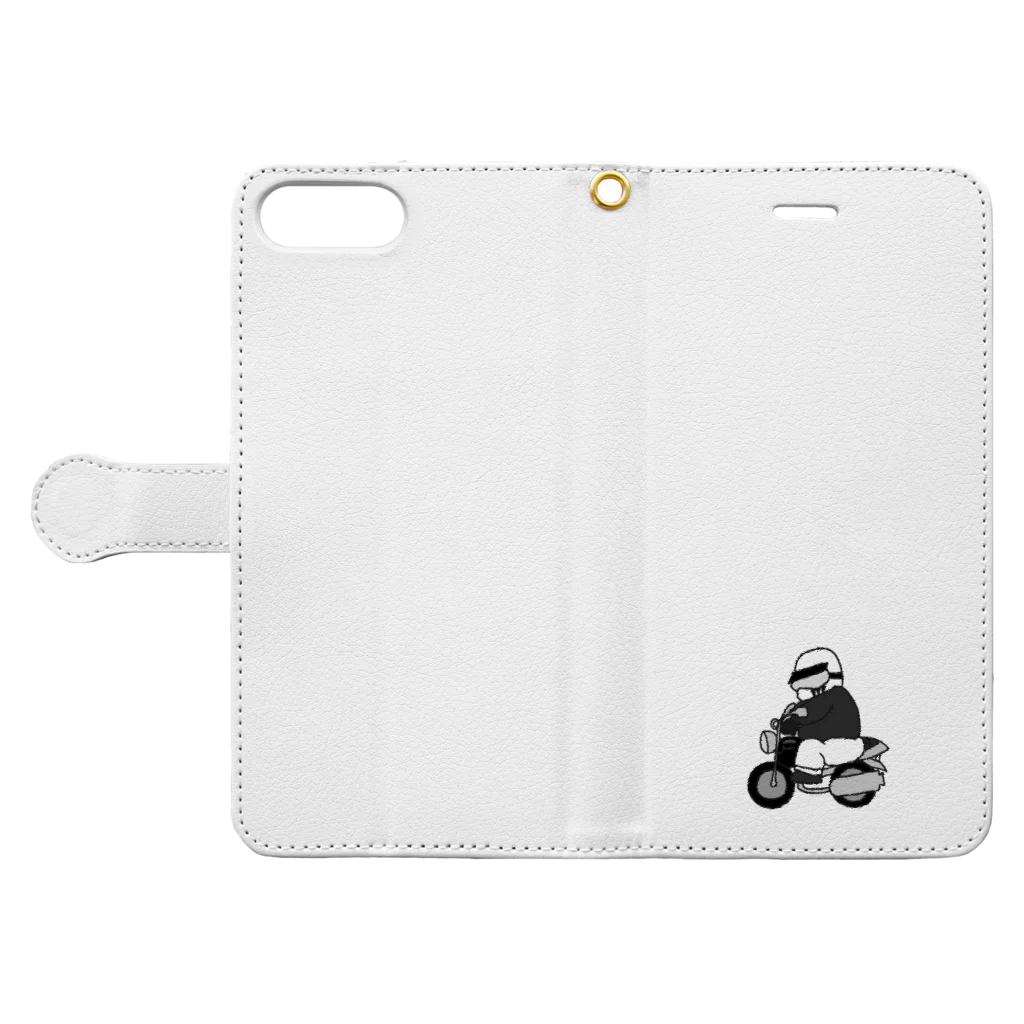 @930の弁慶バイク(モノクロ) Book-Style Smartphone Case:Opened (outside)